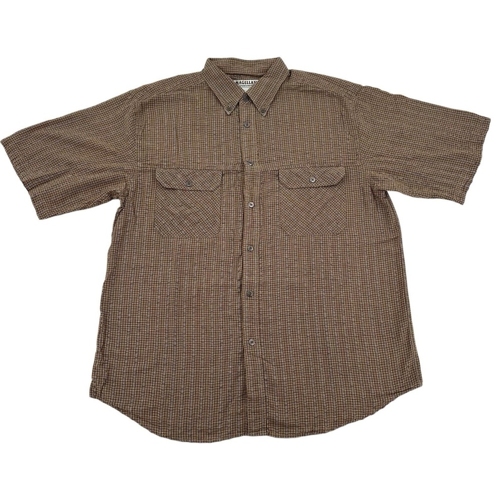 Magellan Sportswear  Brown Plaid Short Sleeve Button Down Shirt Cotton Mens XL